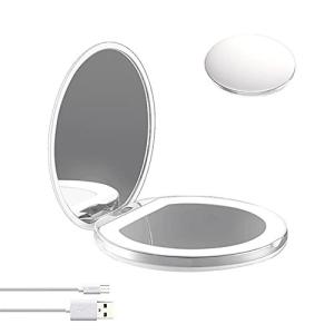 JAMUP 化粧鏡 化粧ミラー コンパクトミラー 携帯ミラー LEDライト付き 3倍拡大鏡付 タッチ式 調光可能 手鏡 折り畳み式鏡 150度調整 U