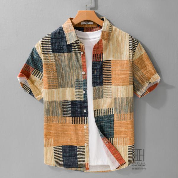 アロハシャツ メンズ 半袖 プリント 綿100% フィット クール 柄シャツ おしゃれ カラー配色 ...