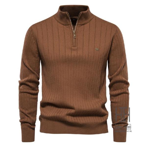 セーター ニット メンズ ハイネック ハーフジップ 綿 黒 コットン おしゃれ ジッパー ニット 防...