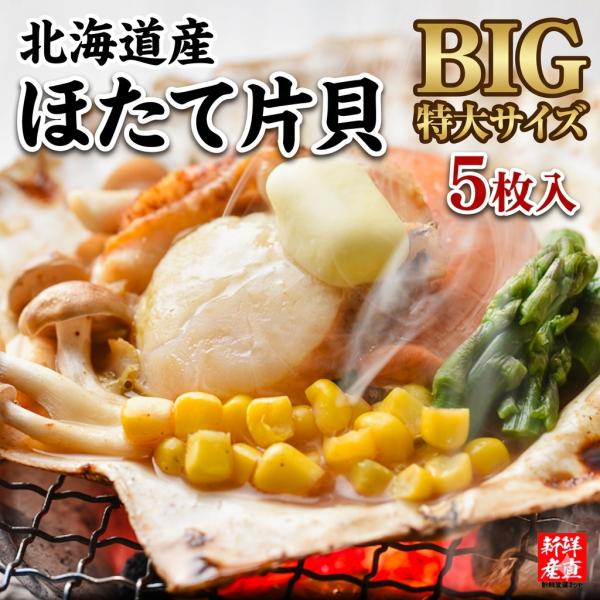 特大BIGサイズ　冷凍ほたて片貝　5枚（14cm前後）北海道噴火湾産　産直ホタテ  冷凍 帆立 貝 ...