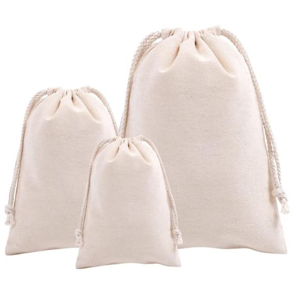 ANAMO 布 袋 巾着袋 無地 コットン 3枚 セット (中 25×18cm)