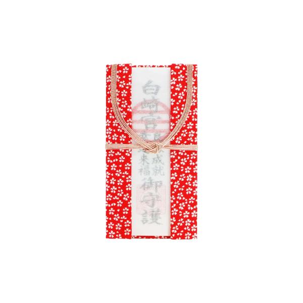 良縁成就・幸運来福ちりめん札　同系色水引付き　桜の花びら柄　神社で祈願済み