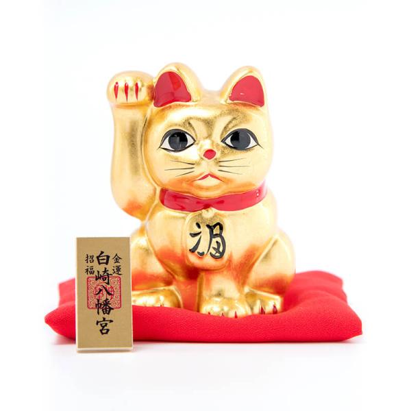 金運招福/風水　招財金猫（まねきんねこ）　伝統工芸純金箔　神社で祈願済み　金運/幸運/縁起物/置物