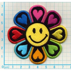 アイロンワッペン/刺繍/アップリケ/スマイルハートフラワーM/ニコニコ
