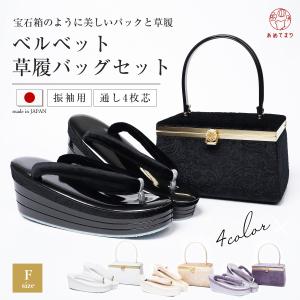 草履バッグセット 宝石箱 振袖用 ベルベット ベロア 厚底 4枚芯 日本製 2点セット F寸 洋装使用可 礼装 レディース 振袖 痛くない 淡金 シャンパンゴールド