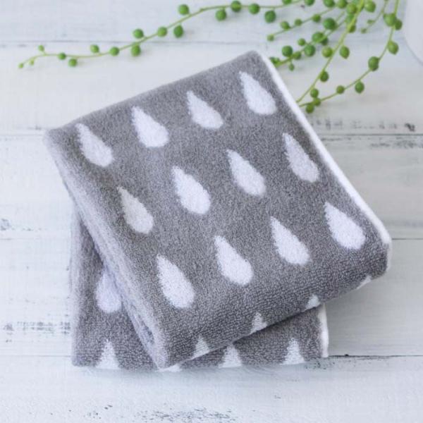 フェイスタオルグレー ドロップ柄　おしゃれ フェイスタオル日本製 今治産 綿100％ モノトーン シ...