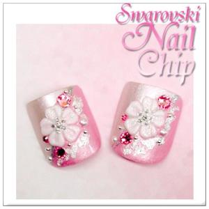 ペディチップ オーダーメイド 【花乙女ピンク】 足の爪用 スワロフスキー ラインストーン使用