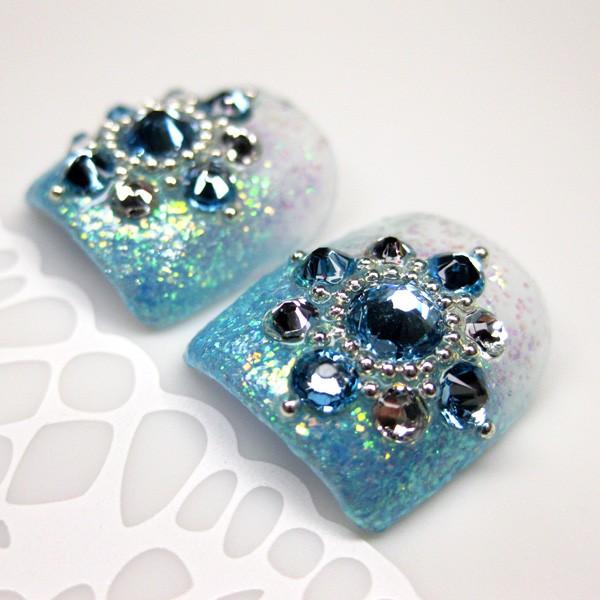 ペディチップ オーダーメイド 【スパークリングブルー】足の爪用 スワロフスキー ラインストーン使用