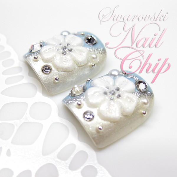 ペディチップ オーダーメイド 【青涼花】 足の爪用 スワロフスキー ラインストーン使用