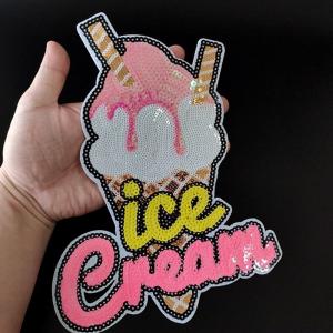 アップリケ アイロン ワッペン ステッカー アイスクリーム スパンコール 大きい