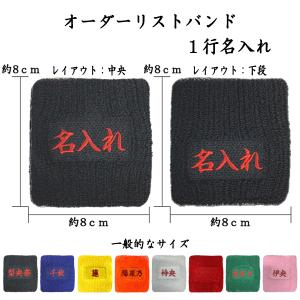 【オーダーリストバンド】2 １行名入れ　送料無料　刺繍　１行用　名前　チーム名　学校　行事　活動　くろ あお きいろ オレンジ しろ あか　みどり　ピンク