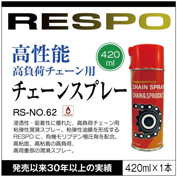 RESPO レスポ チェーンスプレー RS-NO.62 420ml 高粘度 粘弾性 耐熱 油膜形成ス...