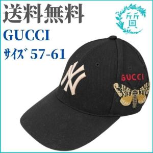グッチ ニューヨーク ヤンキース ベースボールキャップ バタフライパッチ 黒 ブラック 帽子 GUCCI 送料無料｜sitinokura78