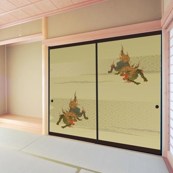 デザイン襖紙　「獅子」　２枚組　　（襖/ふすま紙/モダン/和紙/おしゃれ/張替/和柄/サイズ調整可能...