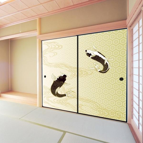 デザイン襖紙 「昇り鯉」 2枚組 襖 ふすま紙 モダン 和紙 カッコイイ 張替 和柄 サイズ調整可能