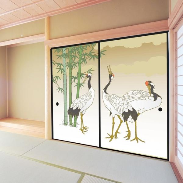 デザイン襖紙　「鶴」　２枚組　　（襖/ふすま紙/モダン/和紙/オシャレ/張替/和柄/サイズ調整可能)