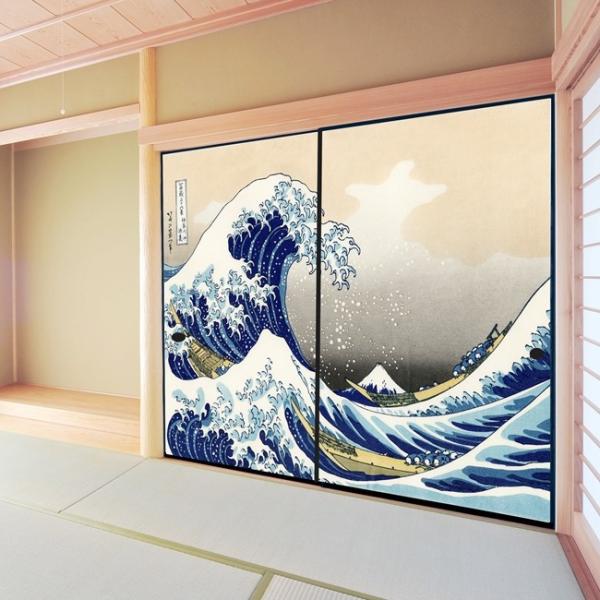 デザイン襖紙 「浪裏」 2枚組 襖 ふすま紙 モダン 和紙 葛飾北斎 波 浮世絵 張替