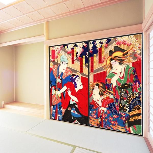 デザイン襖紙　「歌舞伎」　２枚組　　（襖/ふすま紙/モダン/和紙/浮世絵/派手/豪華/張替)