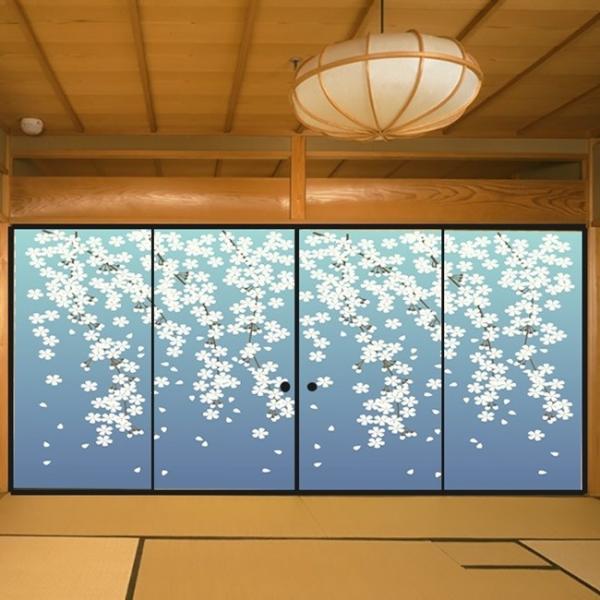 デザイン襖紙　「山桜」　４枚組　　（襖/ふすま紙/モダン/和紙/おしゃれ/花柄/張替)