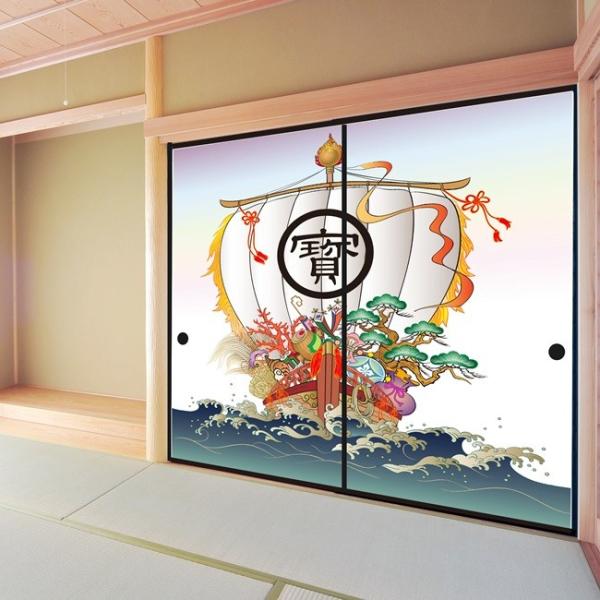 デザイン襖紙　 「宝船１」　２枚組　（襖/ふすま紙/モダン/和紙/迫力/張替/和柄/サイズ調整可能)