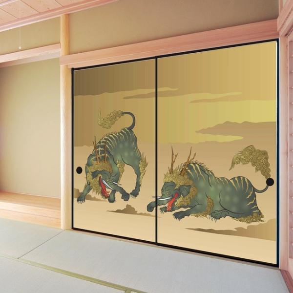 デザイン襖紙　「獏図」　２枚組　　（襖/ふすま紙/モダン/和紙/おしゃれ/張替/和柄/サイズ調整可能...