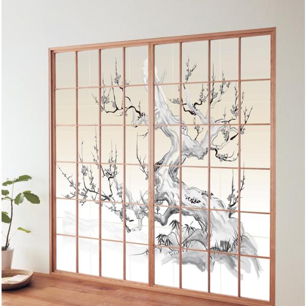 デザイン障子紙　老梅　（しょうじ紙/カラー/豪華/柄/和風/和柄/水墨画/オシャレ/通販)