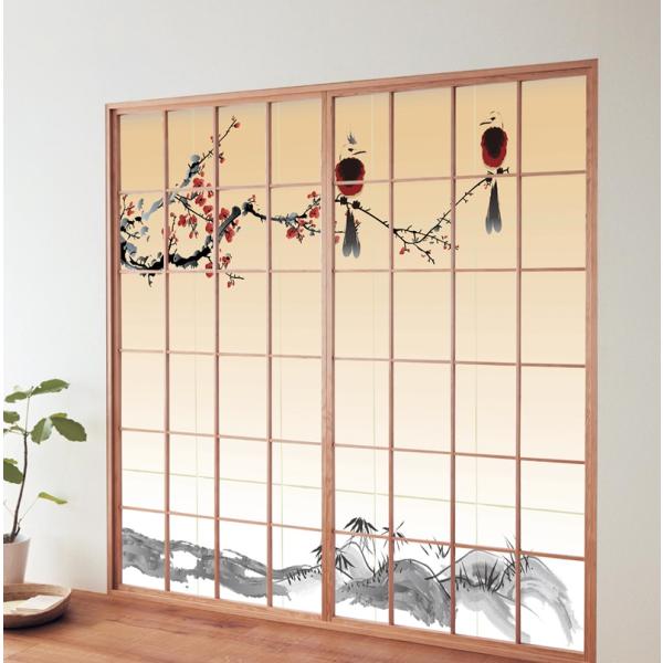 デザイン障子紙　老梅に鳥　（しょうじ紙/カラー/豪華/柄/和風/和柄/オシャレ/通販)