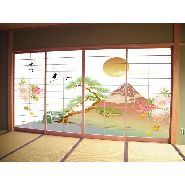 デザイン障子紙　鶴亀富士　（しょうじ紙/カラー/豪華/柄/オシャレ/通販/張替/張り替え)
