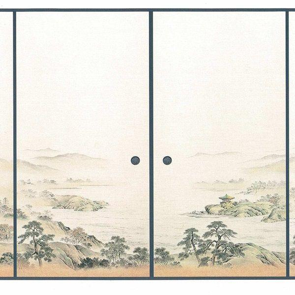 高級織物襖紙　古都望郷（ことぼうきょう）　４枚組　（襖/ふすま/ふすま紙/山水画/張替)