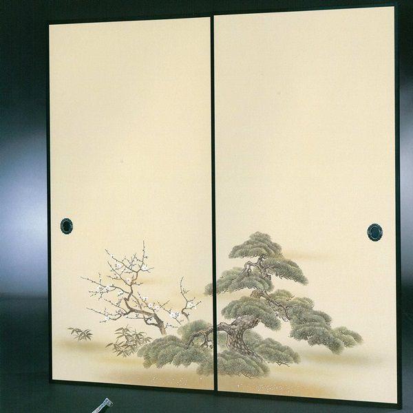 高級織物襖紙　伝統手加工襖絵　Ｎｏ．１６４　２枚組　（襖紙/ふすま紙/松/張替)