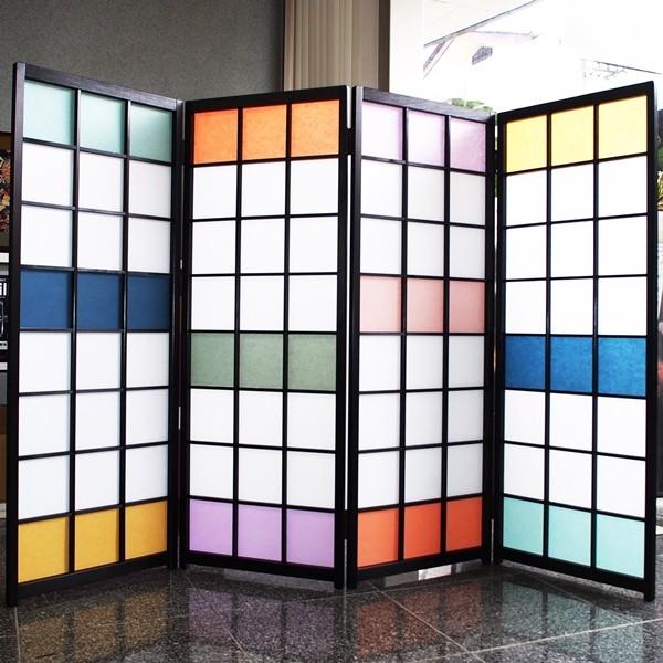 衝立 カラー プラスチック障子紙使用 カラー衝立 木製衝立 間仕切り パーテーション ４連 おしゃれ...