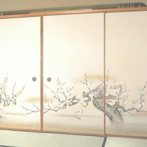 高級織物襖紙　梅　４枚組　Ｎｏ．８６　（襖/襖紙/ふすま/ふすま紙/糸入り/織物/押入れ/張替)