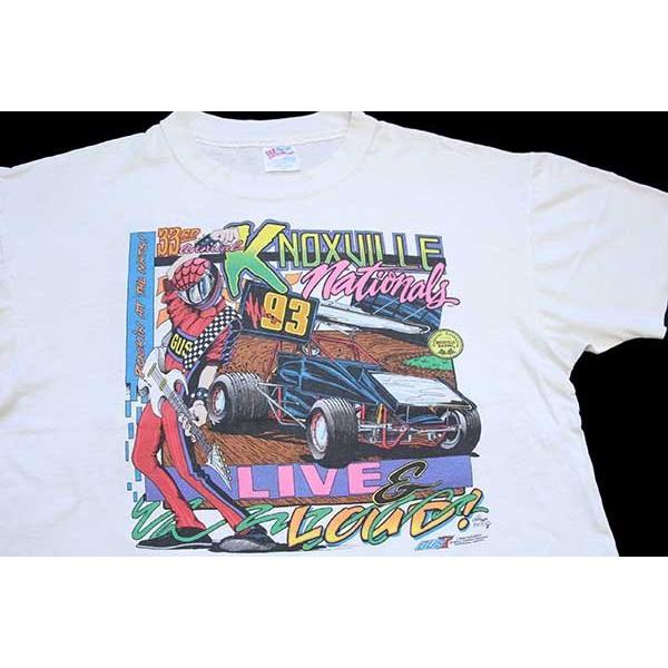 90s USA製 Hanes KNOXVILLE nationals チェッカーフラッグ 両面プリン...