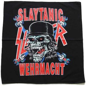 デッドストック★80s SLAYER スレイヤー SLAYTANIC WEHRMACHT バンダナ 黒★ビンテージ メタル ロック バンド ユーロ スカル｜sixpacjoe