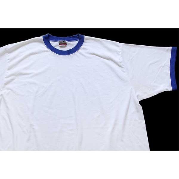 00s USA製 prospirit 無地 リンガーTシャツ 白×青 XL★オールド ホワイト オー...