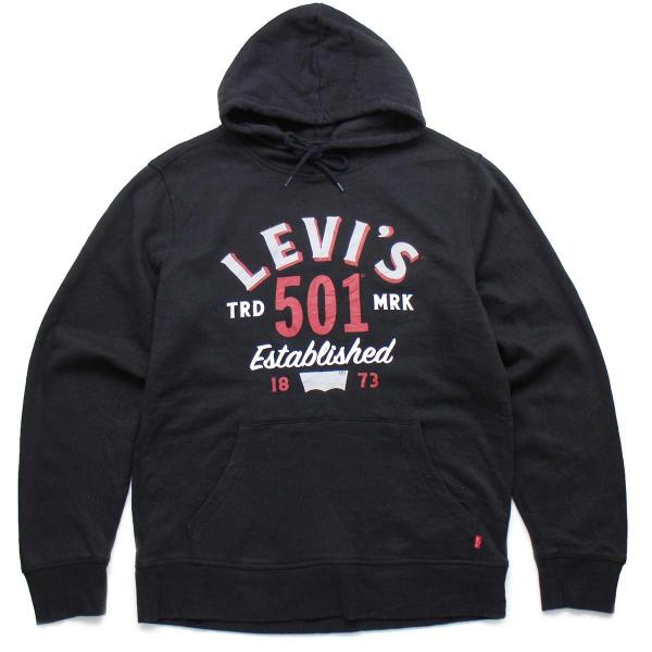 Levi&apos;sリーバイス 501 ビッグロゴ スウェットパーカー 黒 M★フーディー デカロゴ デニム...