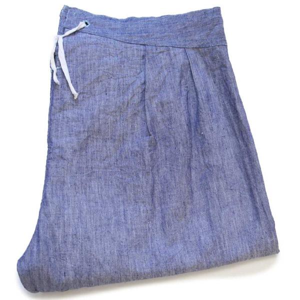 デッドストック★ビンテージ ユーロ ツータック リネンパンツ 薄紺 w35★フランス軍 ミリタリー ...