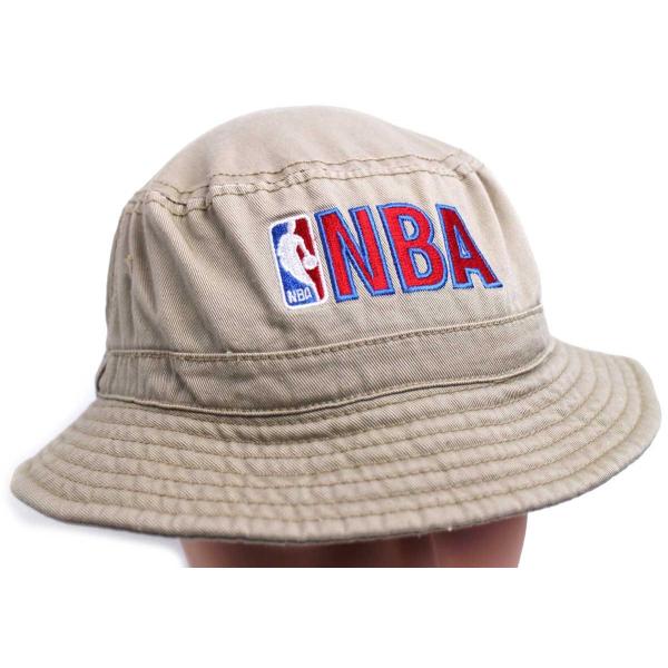 00s NBA ロゴ刺繍 コットン バケットハット ベージュ★オールド オフィシャル バスケットボー...