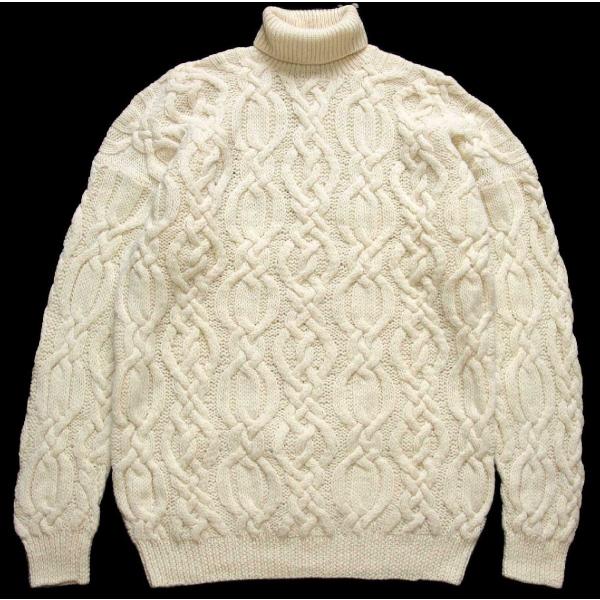 S.Moritz タートルネック ケーブル編み ウール ハンドニット セーター ナチュラル XL★フ...