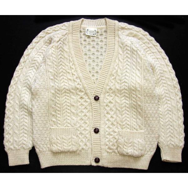 アイルランド製 CarraigDonn ケーブル編み ウールニット カーディガン ナチュラル L★フ...