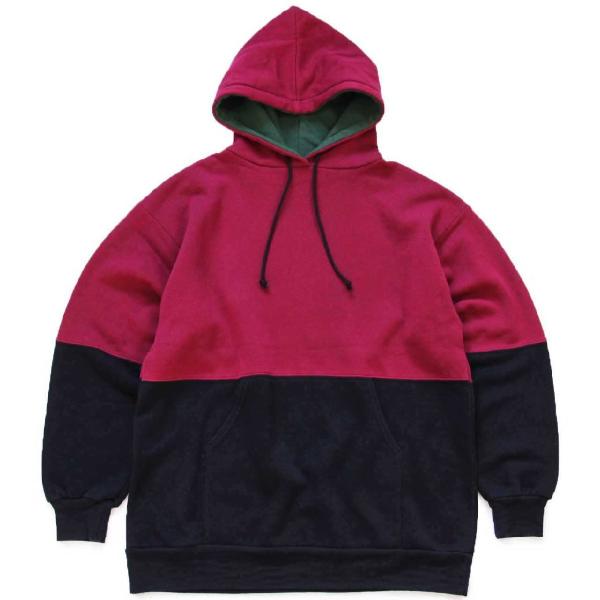 90s USA製 SUNBELT バイカラー スウェットパーカー 赤紫×黒★オールド ビンテージ フ...