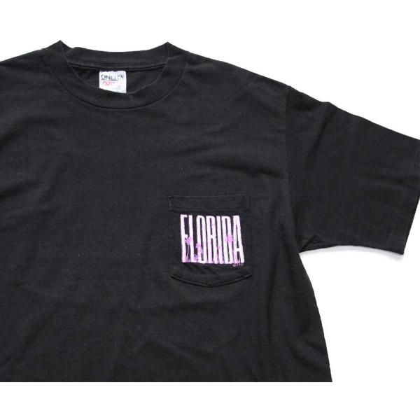 90s USA製 FLORIDA ポケット付き コットンTシャツ 黒 L★オールド ビンテージ ヤシ...