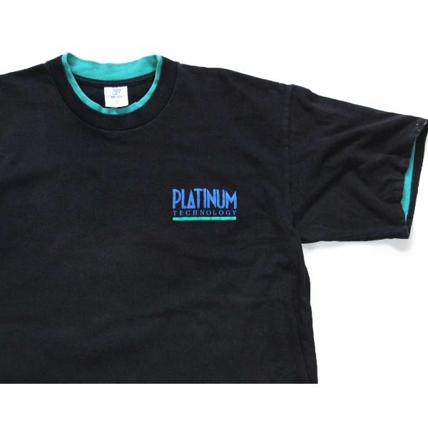 90s USA製 PLATINUM TECHNOLOGY レイヤードネック&amp;スリーブ コットンTシャ...