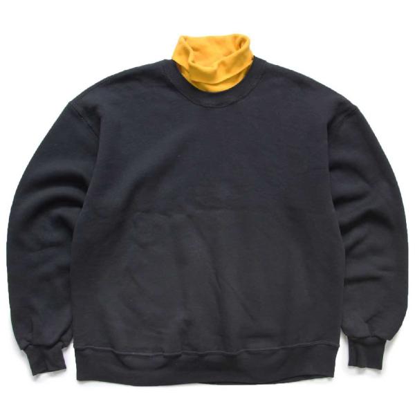 90s メキシコ製 CHALK LINE 無地 レイヤード タートルネック スウェット 黒×黄★ブラ...