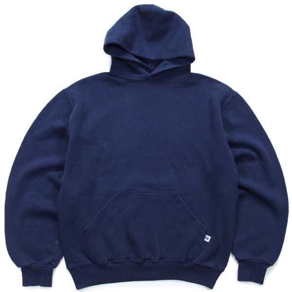90s メキシコ製 RUSSELLラッセル 無地 スウェットパーカー 紺 M★F フーディー ブラン...