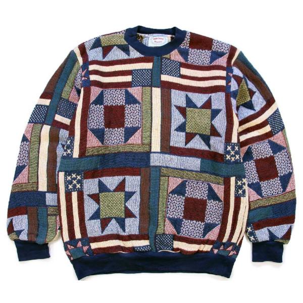 90s USA製 Sugar Street Weavers キルト柄 コットンラグ スウェット★オー...