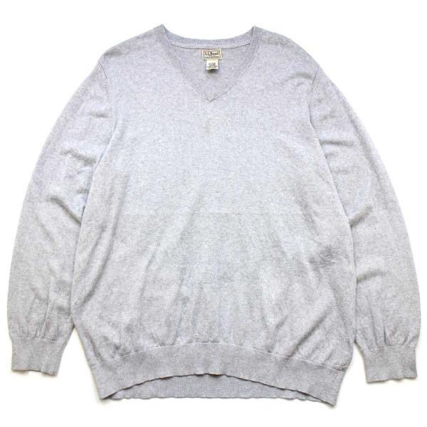 L.L.Bean 無地 Vネック コットン×カシミヤニット セーター グレー XXL★特大 アウトド...