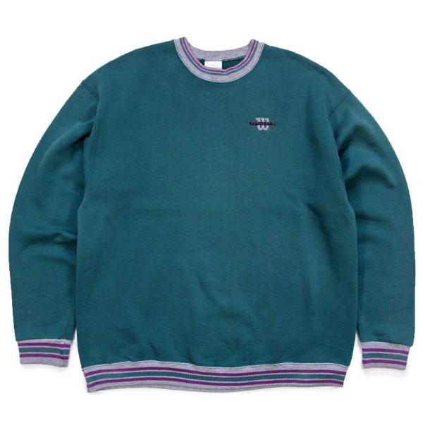 90s USA製 Wilsonウィルソン ロゴ刺繍 リブライン スウェット 緑 XL★オールド ビン...