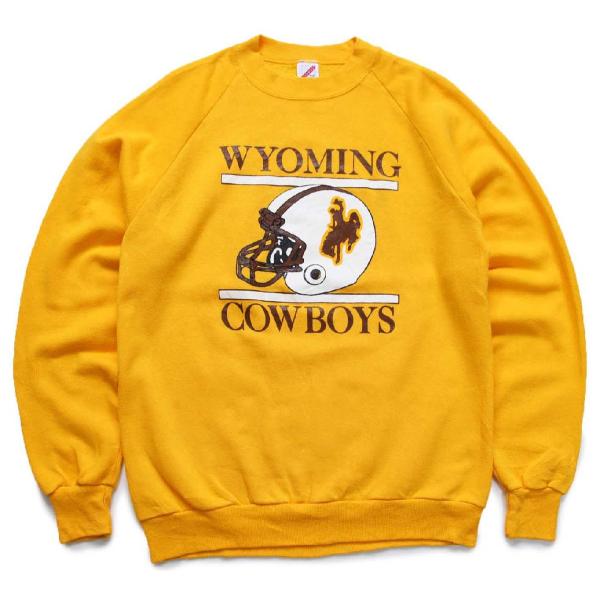 80s USA製 WYOMING COWBOYS アメフト スウェット 濃黄 L★RUSSELLラッ...
