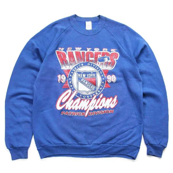 90s USA製 JERZEES NHL NEW YORK RANGERS スウェット 青 XL★ア...